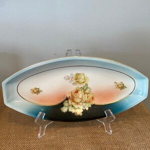 Floral oval plate ombré design German made antique 1920’s